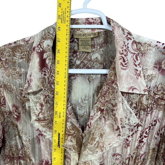 Vintage Notations Womens XL Sheer Chiffon Ruffled Crinkle Boho Button Up Blouse - Picture 10 of 15